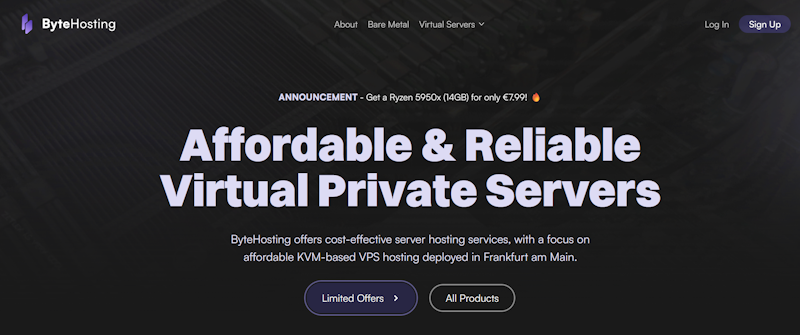 德国VPS推荐：ByteHosting法兰克福机房Intel/Ryzen 9 NVMe 2欧元起